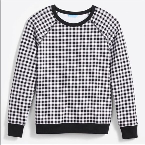 Draper James Natalie Navy Plaid Check Gingham Crew neck Pullover Sweatshirt - Picture 8 of 12